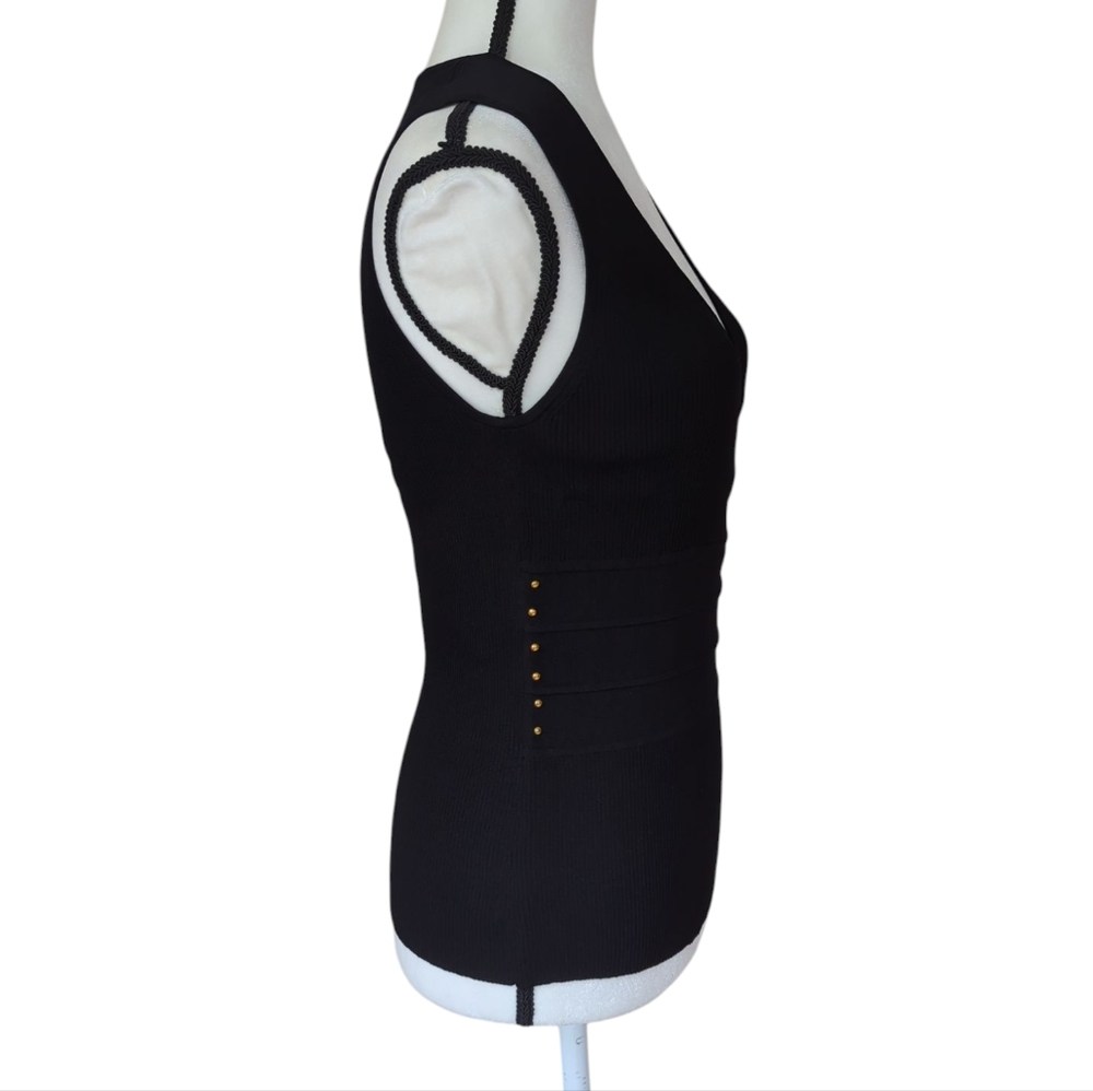 Evie Ribbed Knit Wrap Style Tank Top Embellished MEDIUM Black - Picture 5 of 14